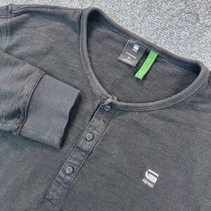G Star Raw Motac Grandad Long Sleeve Henley Shirt Mens XL Black Heavy Durable‎